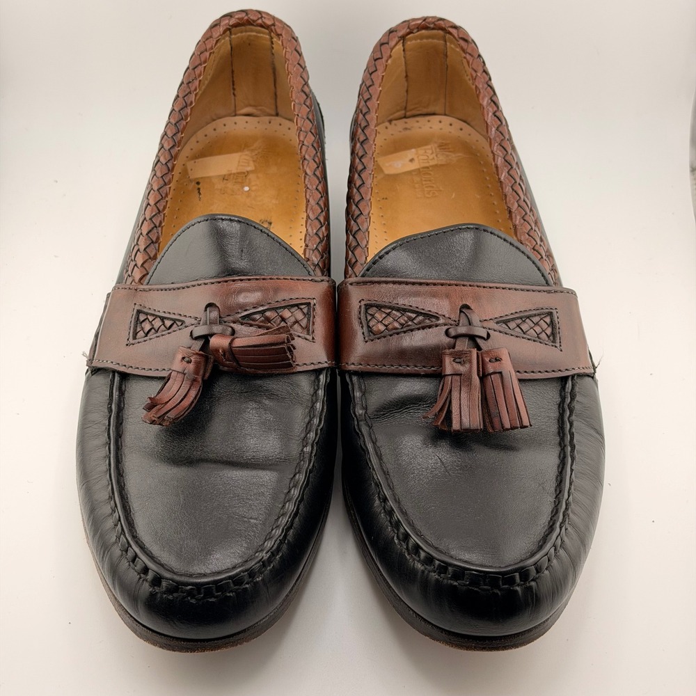 Allen Edmonds Maxfield Black Brown Leather Woven Tassel Loafers 12 E Made in USA